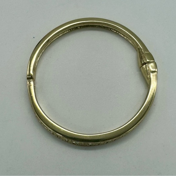 Gold Tone Pave Crystal Hinged Bangle Bracelet Made with Swarovski Crystals - Picture 7 of 11